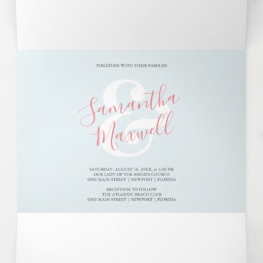 Faire-part de mariage triplé vert tropical (Intérieur au milieu)