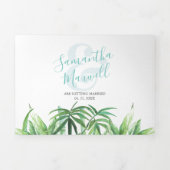 Faire-part de mariage triplé vert tropical (Page de couverture)