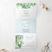 Faire-part de mariage triplé vert tropical (Intérieur)