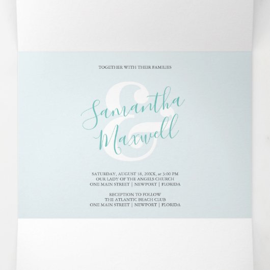 Faire-part de mariage triplé vert tropical (Intérieur au milieu)