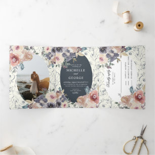 faire-part de mariage triptyque à motif floral ind