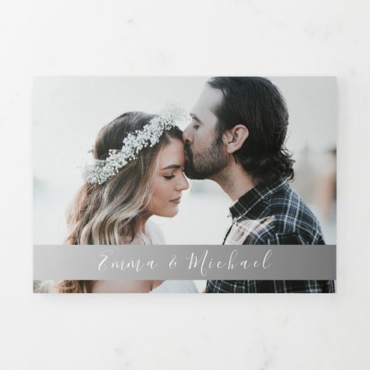 Faire-part de mariage triptyque à script minimal (Page de couverture)