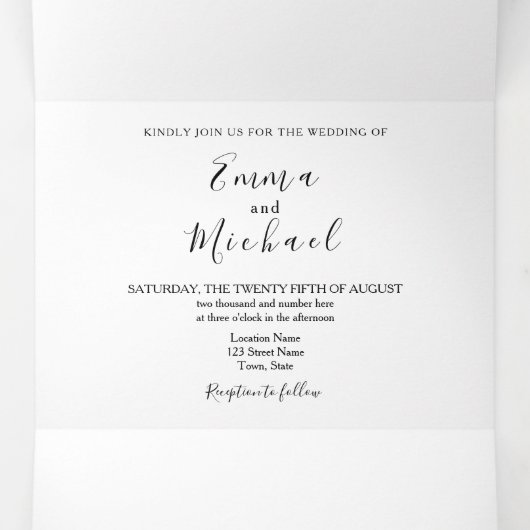 Faire-part de mariage triptyque à script minimal (Intérieur au milieu)