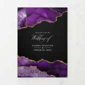 Faire-part de mariage triptyque agate or et violet (Page de couverture)