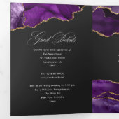 Faire-part de mariage triptyque agate or et violet (Intérieur en premier)