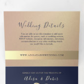 Faire-part de mariage triptyque or rose et marine (Intérieur en premier)