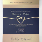Faire-part de mariage triptyque or rose et marine (Intérieur au milieu)