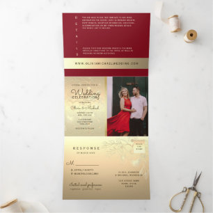 Faire-part de mariage triptyque photo Or Bourgogne