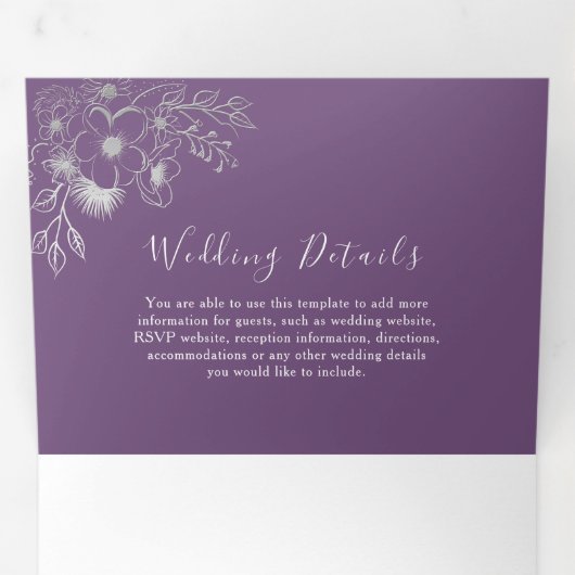 Faire-Part de Mariage Triptyque Photo Violet (Intérieur en premier)