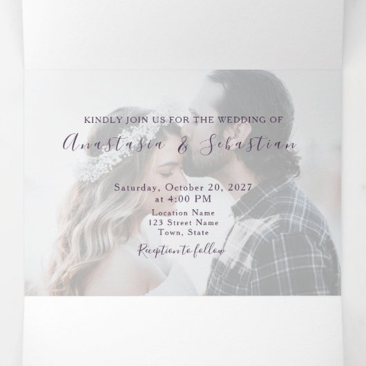 Faire-Part de Mariage Triptyque Photo Violet (Intérieur au milieu)