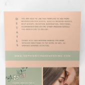 Faire-part de mariage triptyque vert sauge et pêch (Intérieur en premier)