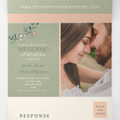 Faire-part de mariage triptyque vert sauge et pêch (Intérieur au milieu)