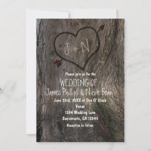 Faire-part de mariage Tronc d'arbre + Cœur sculpté