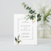 Faire-Part de Mariage Tropical à Feuillage Aquarel (Debout devant)