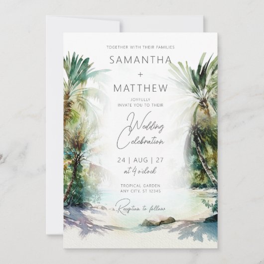 Faire-part de mariage Tropical Beach Palm Trees (Devant)