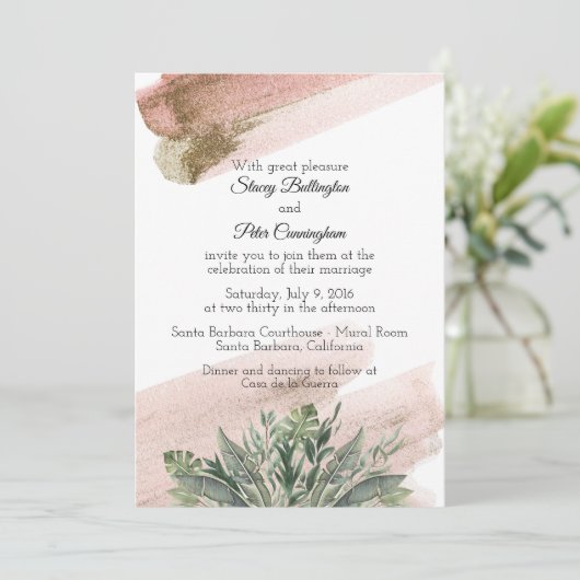 Faire-part de mariage Tropical Blush (Debout devant)