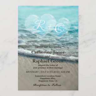 Faire-part de mariage tropical de bulle de coeur