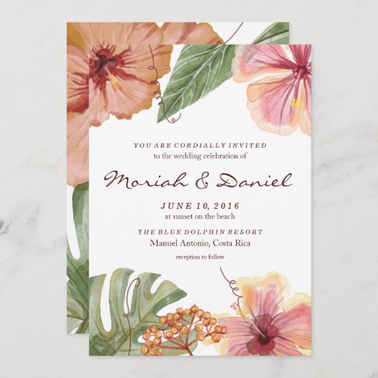 Faire-part de mariage tropical de destination (Devant / Derrière)