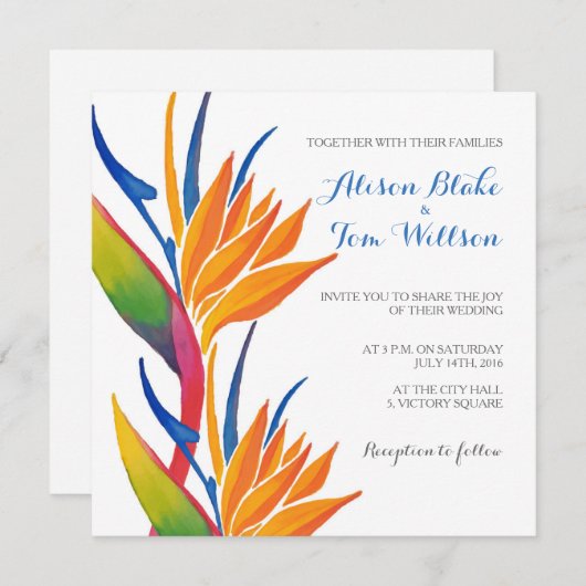 Faire-part de mariage tropical de fleur (Devant / Derrière)