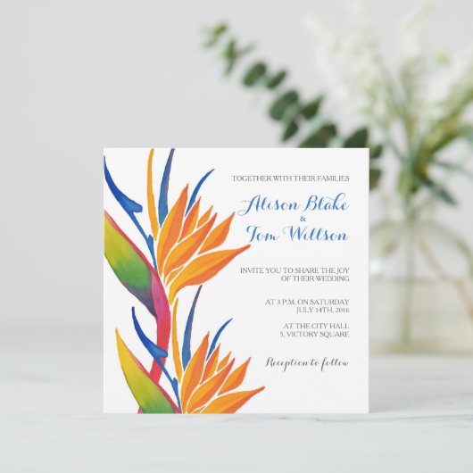 Faire-part de mariage tropical de fleur (Debout devant)
