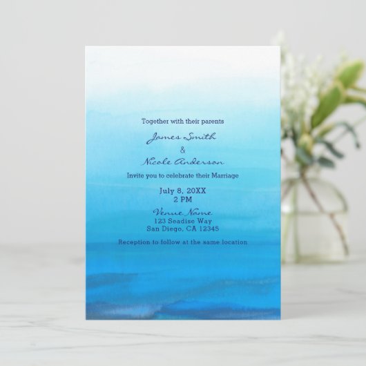 Faire-part de mariage tropical de plage à l'aquare (Debout devant)