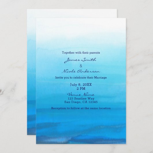 Faire-part de mariage tropical de plage à l'aquare (Devant / Derrière)