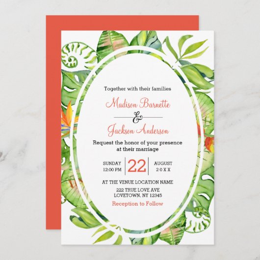 Faire-part de mariage Tropical Feuille de palme (Devant / Derrière)