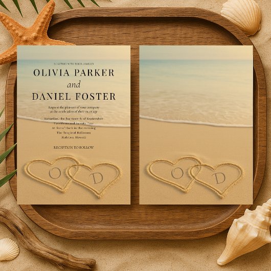 Faire-part de mariage tropical Monogramme Cœurs de