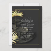 Faire-part de mariage tropical noir et or (Devant)