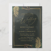 Faire-part de mariage tropical or vert foncé (Devant)