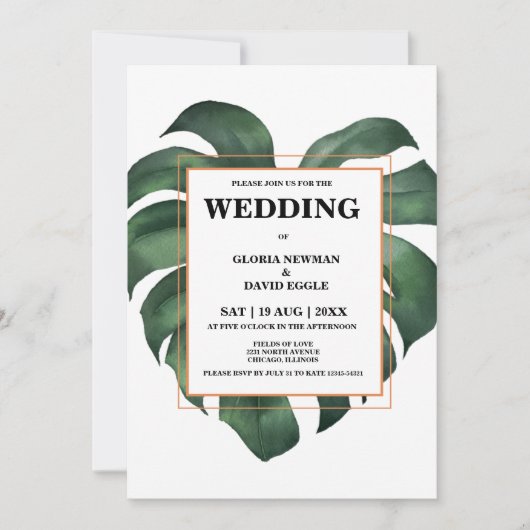 Faire-part de mariage Tropical Palm Leaf Monstera (Devant)