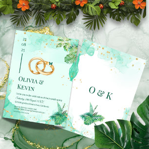 Faire-part de mariage tropical sarcelle et or Mons