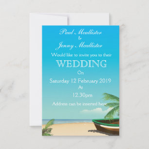 Faire-part de mariage tropical sur un vieux bateau