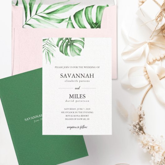 Faire-part de mariage tropicale en feuille de palm