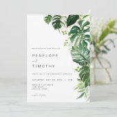 Faire-part de mariage tropicale moderne Monstera F (Debout devant)