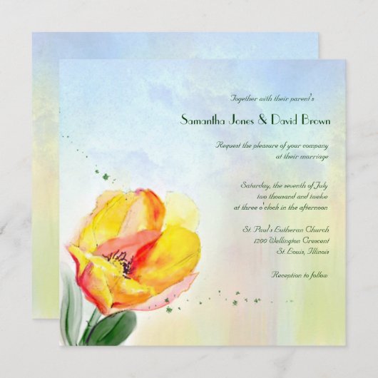 Faire-part de mariage Tulip Watercolor (Devant / Derrière)