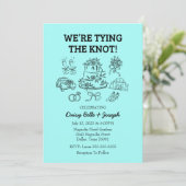 Faire-part de mariage turquoise à l'illustration f (Debout devant)