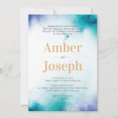 Faire-part de mariage turquoise aquarelle (Devant)