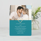 Faire-part de mariage turquoise avec code QR (Debout devant)
