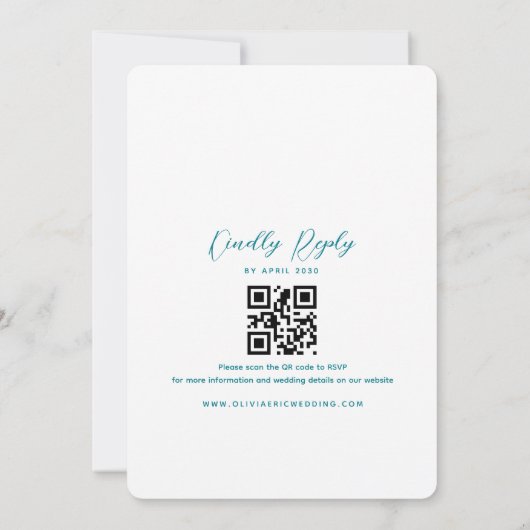 Faire-part de mariage turquoise avec code QR (Dos)
