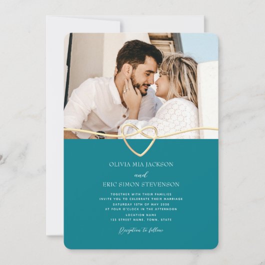 Faire-part de mariage turquoise avec code QR (Devant)