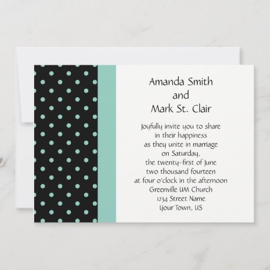 Faire-part de mariage turquoise blanc noir de pois (Devant)