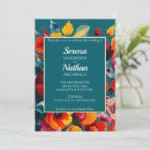 Faire-part de mariage Turquoise classique fleur sa (Debout devant)