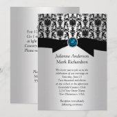 Faire-part de mariage turquoise damassé argent noi (Devant / Derrière)