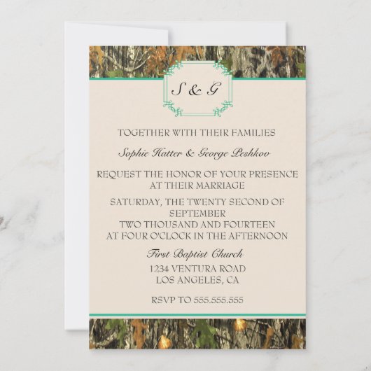 Faire-part de mariage Turquoise de chasse rustique (Dos)