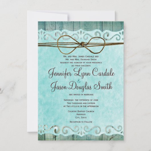 Faire-part de mariage turquoise de papier vintage (Devant)