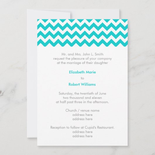 Faire-part de mariage Turquoise et Grey Chevron (Devant)