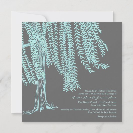 Faire-part de mariage Turquoise et gris du Willow (Devant)