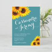 Faire-part de mariage turquoise et jaune de (Debout devant)