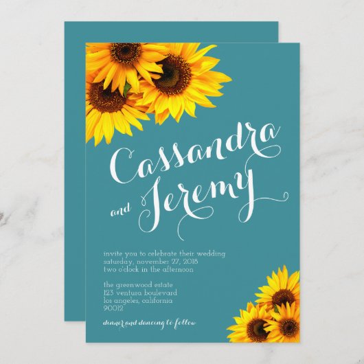 Faire-part de mariage turquoise et jaune de (Devant / Derrière)